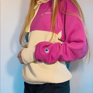 champion colorblock hoodie. size small